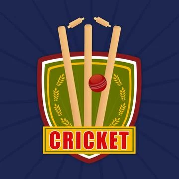 Cricket match objects with winning shield. Ilustração Stock