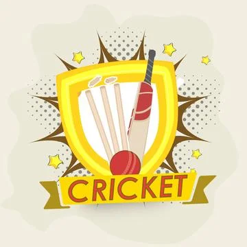 Cricket objects with winning shield. Illustrazione stock