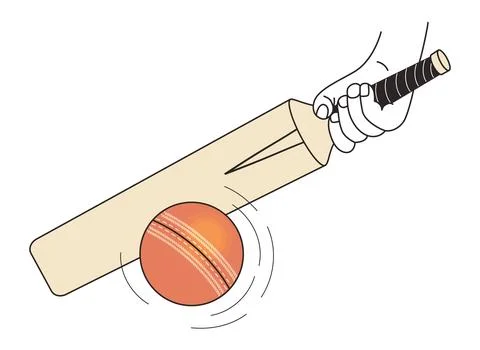 Cricket One Hand Batting Grip. Hand Holding Bat Handle Fragment and Red Bal.. Stock Illustration