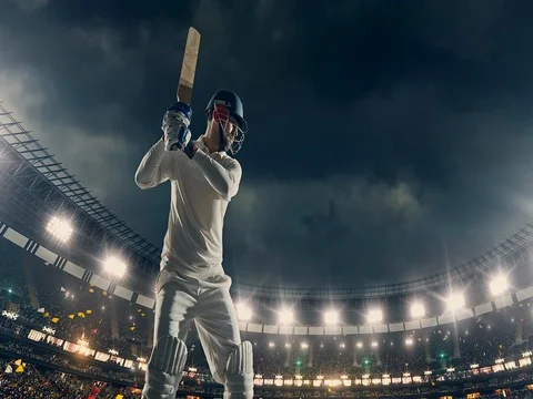 Cricket player in action on a profession... | Stock Video | Pond5