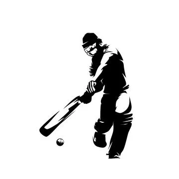 Cricket player, batsman, in action, isolated vector silhouette, front view Illustrazione stock