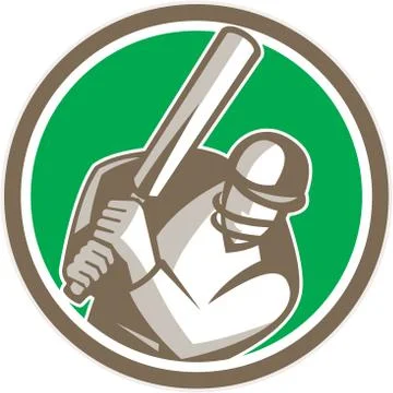 Cricket player batsman batting circle retro Stock Illustration