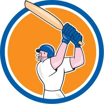 Cricket player batsman batting circle cartoon Stock Illustration