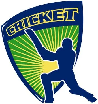 Cricket player batsman batting shield Stock Illustration