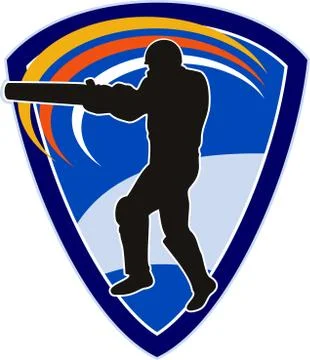 Cricket player batsman batting shield Stock Illustration