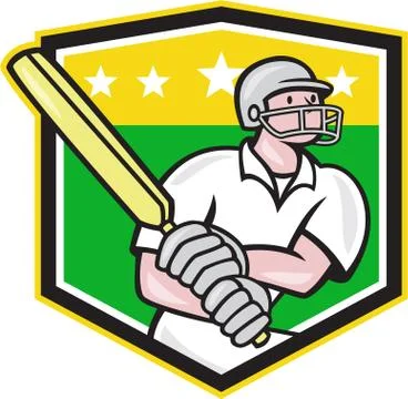 Cricket player batsman batting shield star Stock Illustration