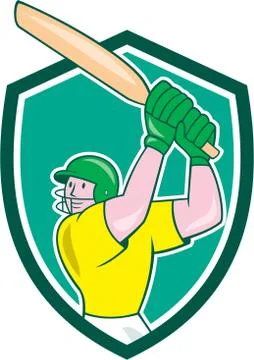 Cricket player batsman batting shield cartoon Stock Illustration