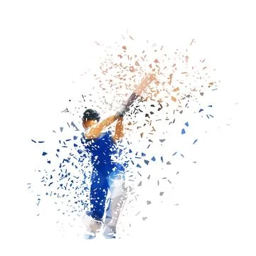 Cricket player, batsman cricketer, isolated low poly vector illustration wi.. Illustrazione stock