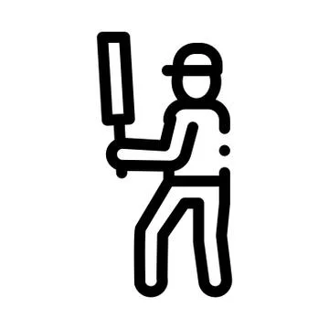 Cricket Player Batsman Icon Vector Outline Illustration Stock Illustration