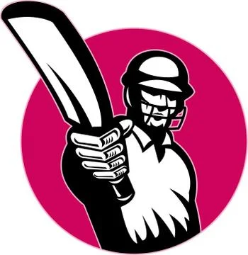 Cricket player batsman pointing bat Stock Illustration
