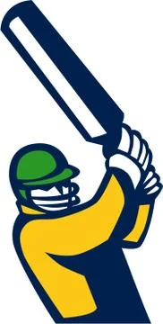 Cricket Player Batting Retro Stock Illustration