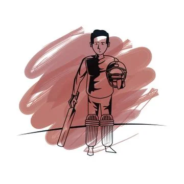 Cricket player cartoon Stock Illustration