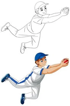 Cricket Player Diving to Catch a Red Ball Vector Illustration Stock Illustration
