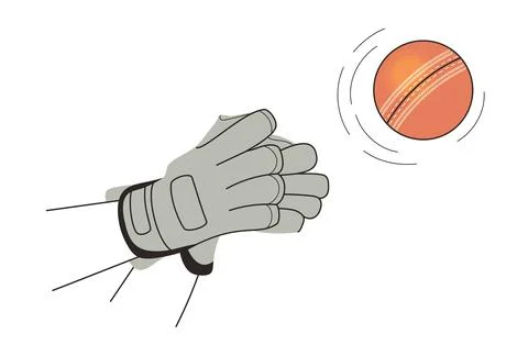 Cricket Player Hands in Gloves Catching Red Ball. Close Up Catching Action... Stock Illustration