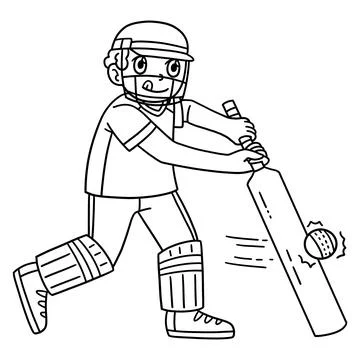 Cricket Player Hitting the Ball Isolated Coloring Stock Illustration