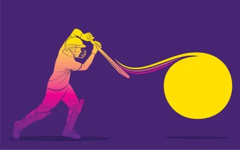 Cricket player hitting big shot Illustrazione stock