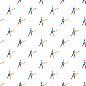 Cricket player holding bat seamless pattern Stock Illustration