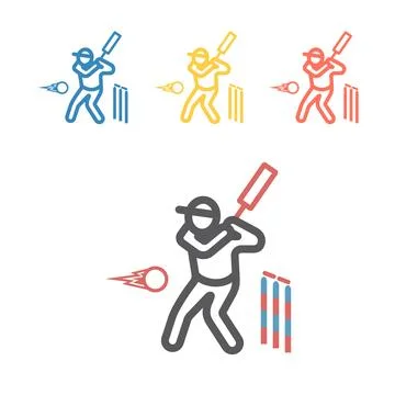 Cricket player line icon. Vector sport signs for web graphics. Illustrazione stock