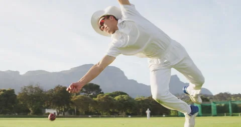 Cricket player missing the ball on a pitch Stock Footage 162829665