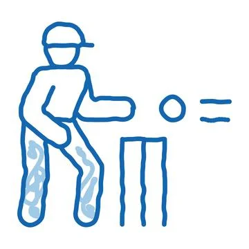 Cricket Player Throwing Ball doodle icon hand drawn illustration Stock Illustration