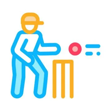 Cricket Player Throwing Ball Icon Vector Outline Illustration Illustrazione stock