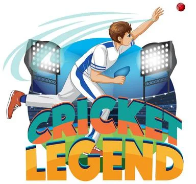 Cricket Player Throwing Ball in Stadium with Cricket Legend Text 库存插图