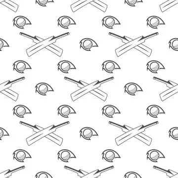 Cricket sport pattern. Retro background. Seamless of accessories - Bat ball Illustrazione stock