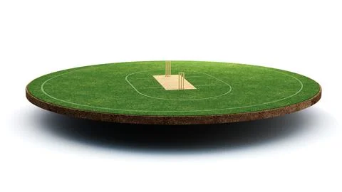 Cricket Stadium Front view on cricket pitch or ball sport game field, grass.. Stock Illustration