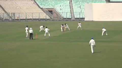 Cricket test match in an empty stadium in Kolkata, India Stock Footage 48785136
