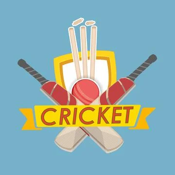 Cricket text with cricket match object. Ilustração Stock