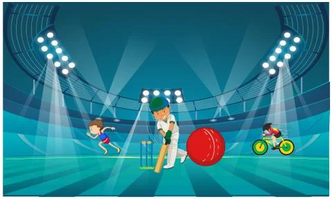 Cricket Training in an stadium in night view Stock Illustration