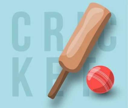 Cricket vector cross bat, ball and text. Modern professional sport retro styl Stock Illustration