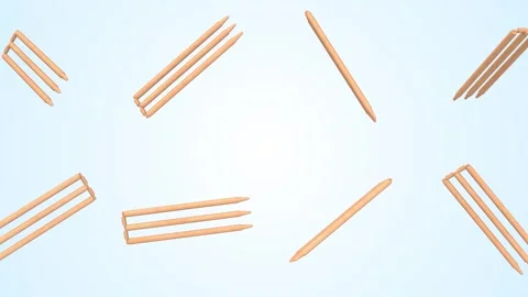 Cricket Wickets Falling on a Light Blue Background. Wooden Stumps and Bails. 4K Stock Footage 307343682