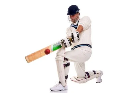 Cricketer playing a shot Stock Photos