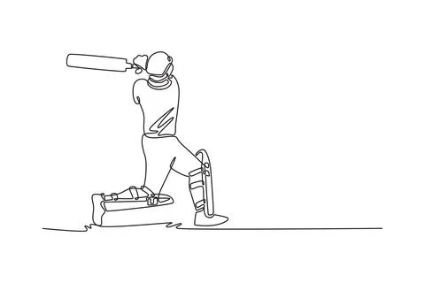 A cricketer practice batting in green field Stock Illustration