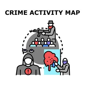 Crime activity map presenting various illegal activities Stock Illustration