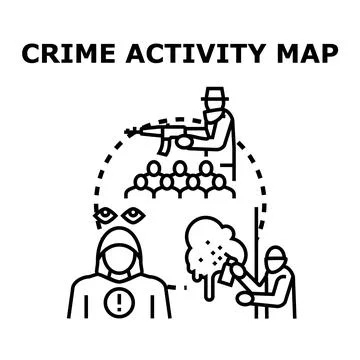 Crime activity map presenting various illegal activities Stock Illustration