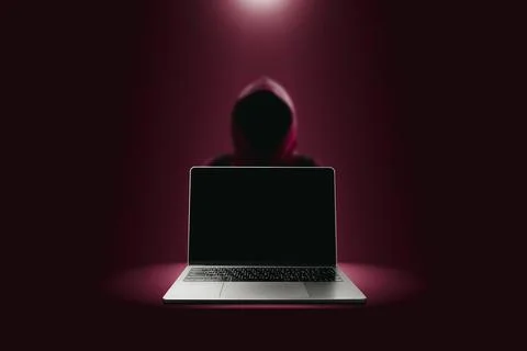 Crime and attack technology concept by hacker , Laptop with blank screen Stock Photos