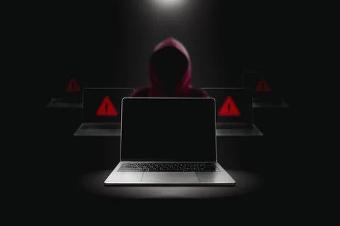 Crime and attack technology concept by hacker , Grey laptop Foto stock