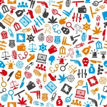 Crime and justice seamless pattern Stock Illustration