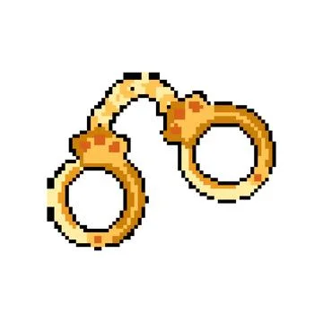 Crime handcuffs pixel art vector illustration Stock Illustration