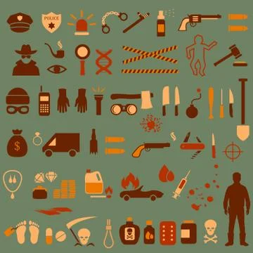 Crime icons, Stock Illustration