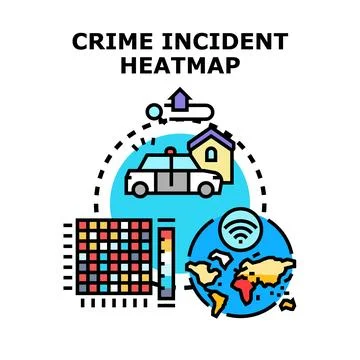Crime incident heatmap analyzing global data distribution Illustrazione stock