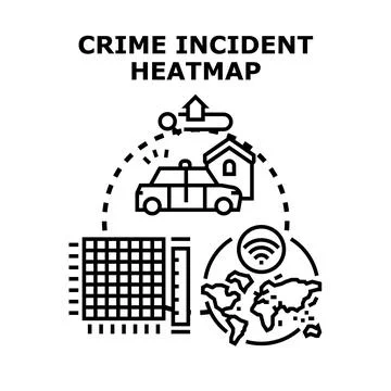 Crime incident heatmap analyzing global data distribution Stock Illustration