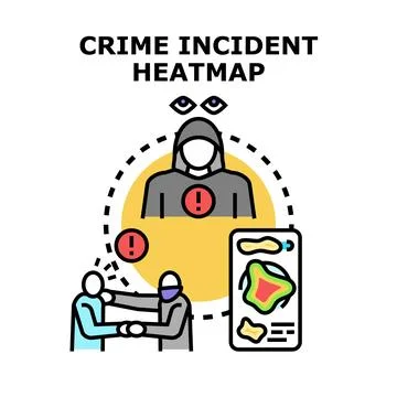 Crime incident heatmap data visualization monitoring security Stock Illustration