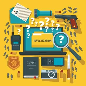 Crime investigation concept background, flat style Stockillustratie