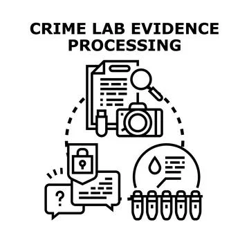 Crime lab processing evidence investigation and analysis concept Stock Illustration