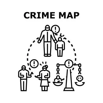 Crime map tracking community danger and legal justice Stock Illustration