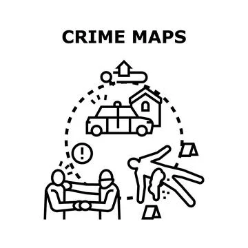 Crime mapping analyzing investigation data and statistics Stock Illustration