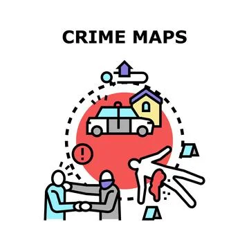 Crime mapping analyzing investigation data and statistics Stock Illustration